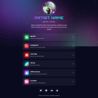 Neon Animated Bio Link Template for Musicians | Dark HTML Instagram Link Page
