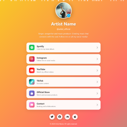 Animated Bio Link Template for Musicians & Artists